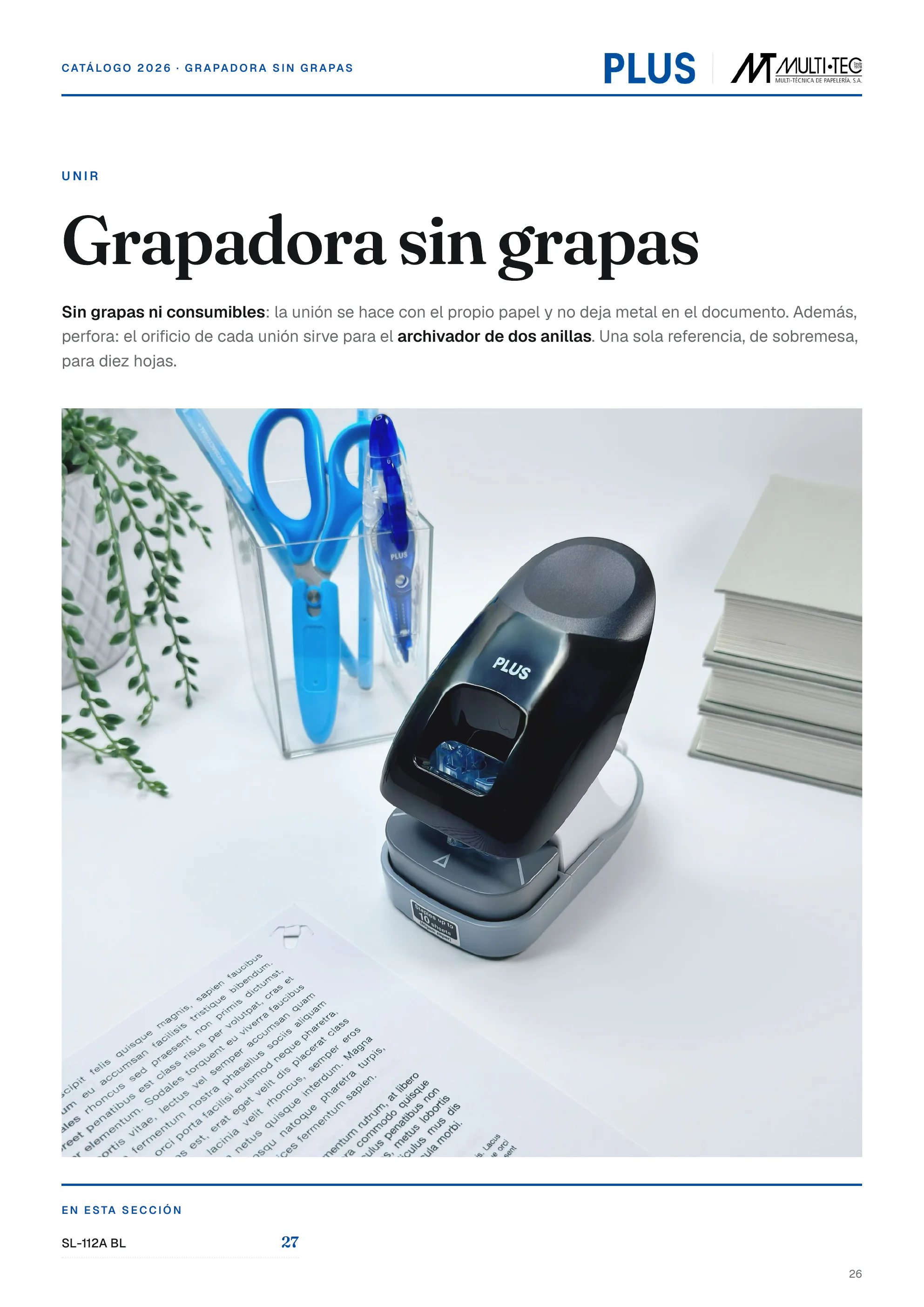 Portada de Grapadora sin grapas en el catálogo PLUS